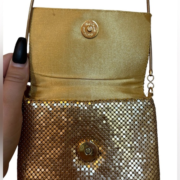 Gold Mesh Purse Handbag Evening Metal Bag Crossbody Vintage 80s 90s Top Mark - Picture 4 of 11